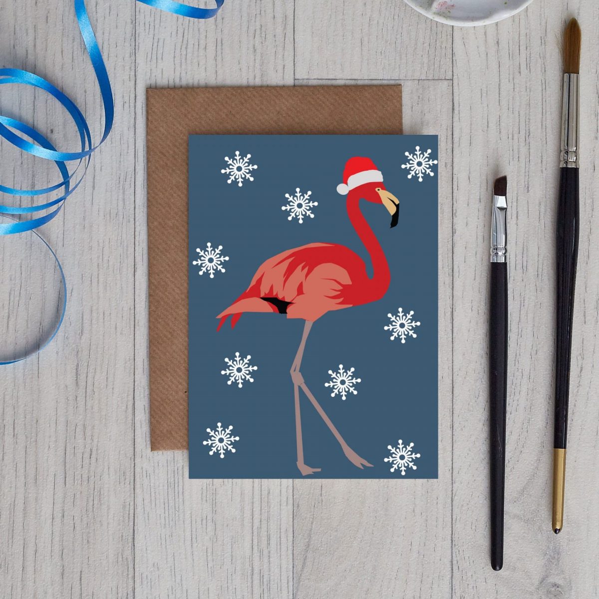 Christmas Card Luxury Designer Personalised Message Sustainable Environmentally Friendly paper from an FSC-certified supplier Plastic Free - Christmas flamingo