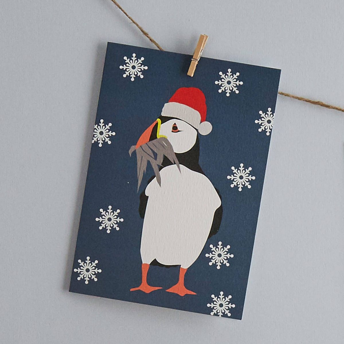 Christmas Card Luxury Designer Personalised Message Sustainable Environmentally Friendly paper from an FSC-certified supplier Plastic Free - Lorna Syson Christmas puffin greeting card